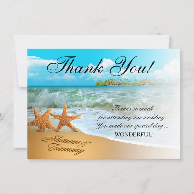 Invitation Couple d'étoiles de mer Merci | DEMANDEZ DES NOMS  (Devant)