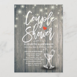Invitation Couple Douche Champagne Verres Chaîne de bois Lumi