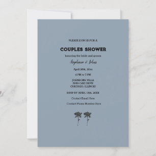 Invitation Couple Douche Dusty Bleu Noir Floral Mariage