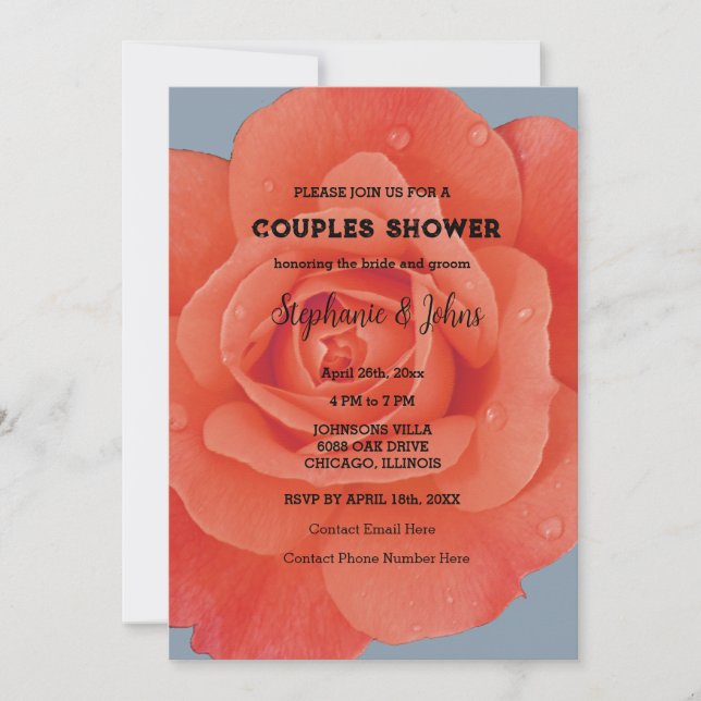 Invitation Couple Douche Orange Floral Dusty Blue Mariage (Devant)