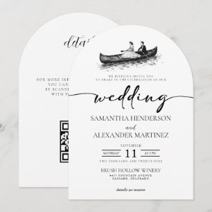 Invitation Couple en canoë avec code QR pour mariage