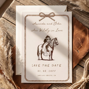 Invitation Couple Équestre Western Rustique Faire Part de Dat