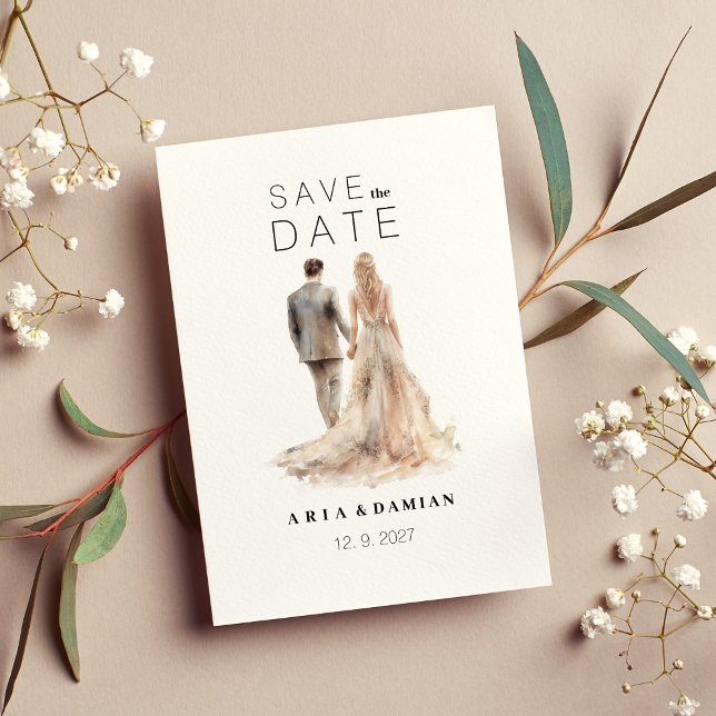 Invitation Couple floral gris ivoire d'or Enregistrer la date (Ivory gold gray floral couple photo Save the Date )