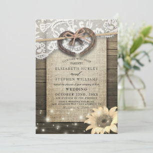 Invitation Couple Horseshoe Mariage de tournesol en bois dent