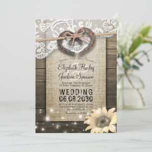 Invitation Couple Horseshoe Mariage de tournesol en bois dent