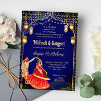 Couple indien dansant Mehndi Sangeet bleu marine 