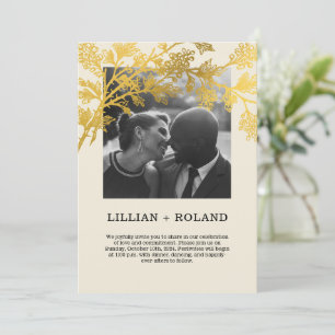 Invitation Couple Jaune & Or Photo Rustique Collage Mariage