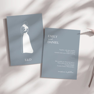 Invitation Couple Mariage bleu foncé moderne main tiré