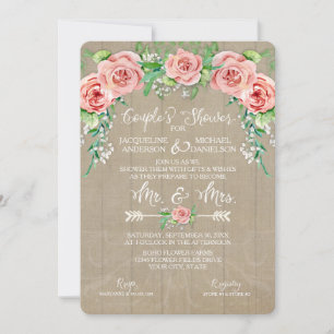 Invitation Couple Mariage Champêtre Couronne de Fleurs Baby's