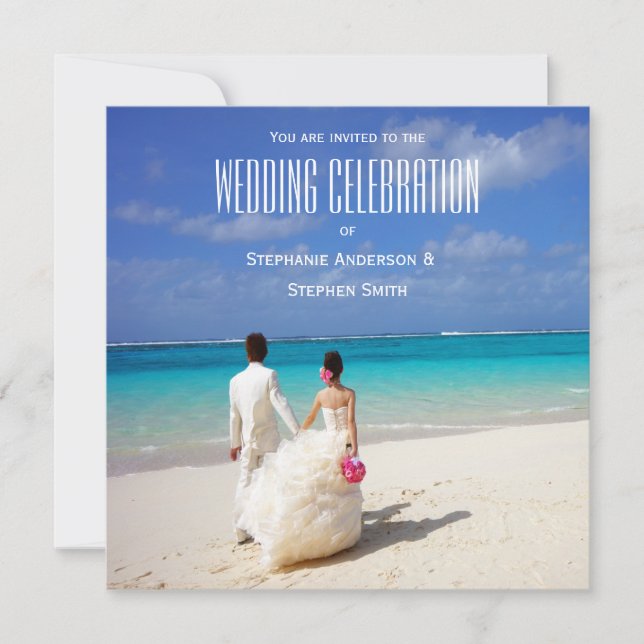 Invitation Couple mariage sur une plage tropicale ensoleillée (Devant)