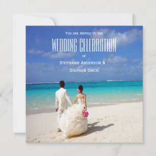 Invitation Couple mariage sur une plage tropicale ensoleillée