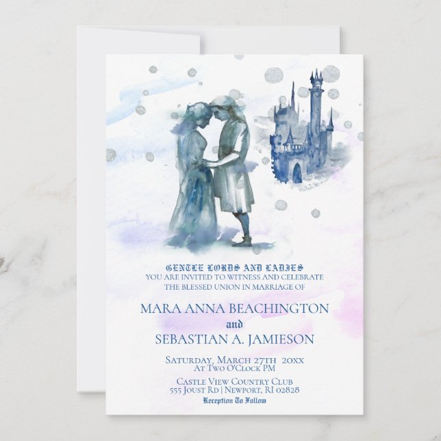 Invitation *~* Couple Médiéval Amoureux Mariage au Château (Devant)