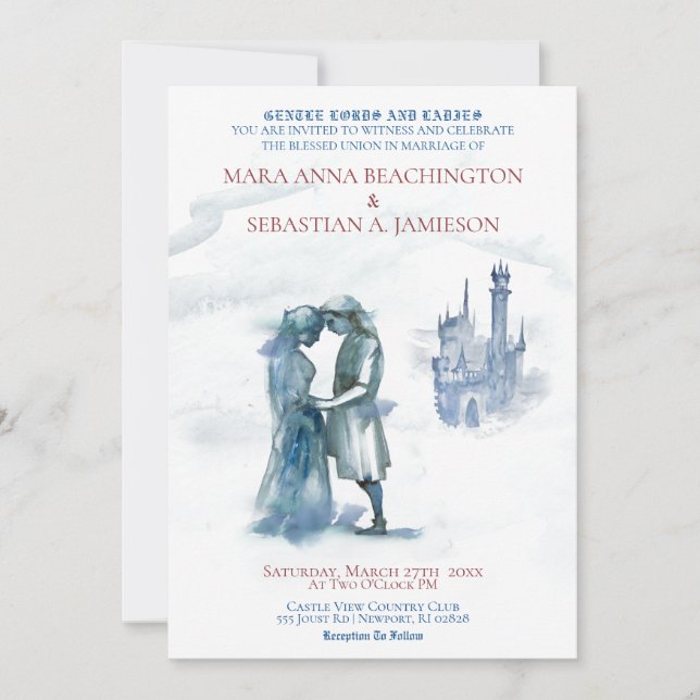 Invitation *~* Couple médiéval amoureux mariés au château (Devant)