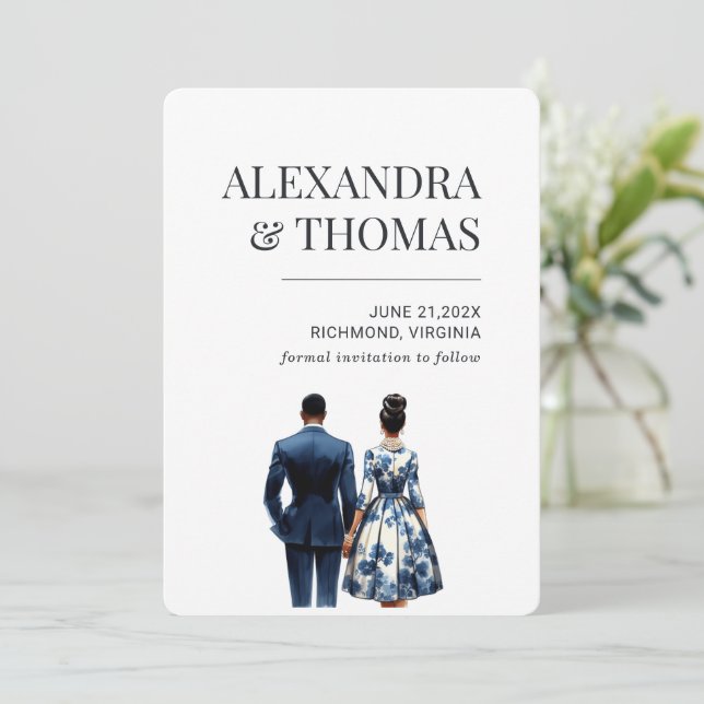 Invitation Couple nuptial bleu afro-américain (Debout devant)