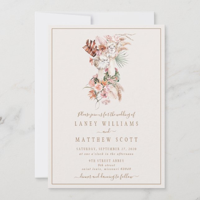 Invitation Couple romantique de mariée Llama Mariage unique (Devant)