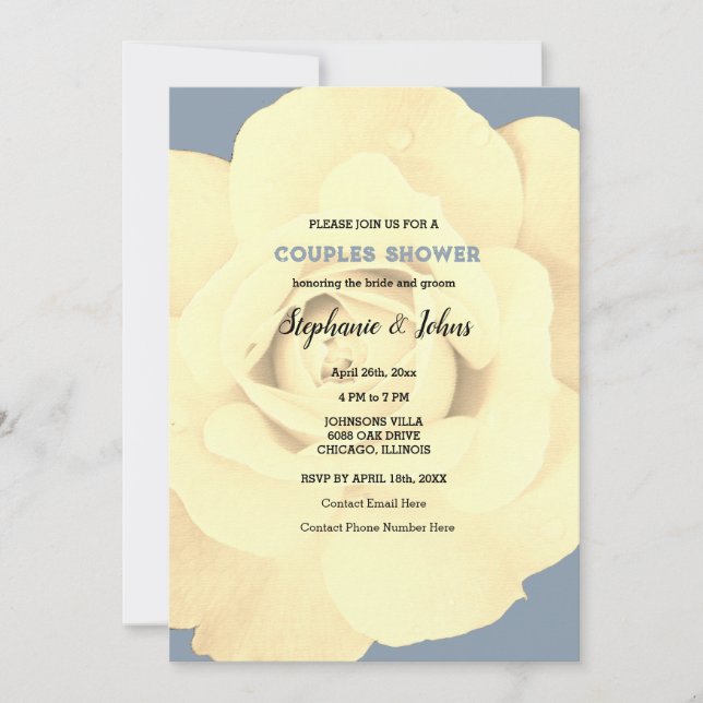 Invitation Couple Rose douche Floral Dusty Mariage bleu (Devant)