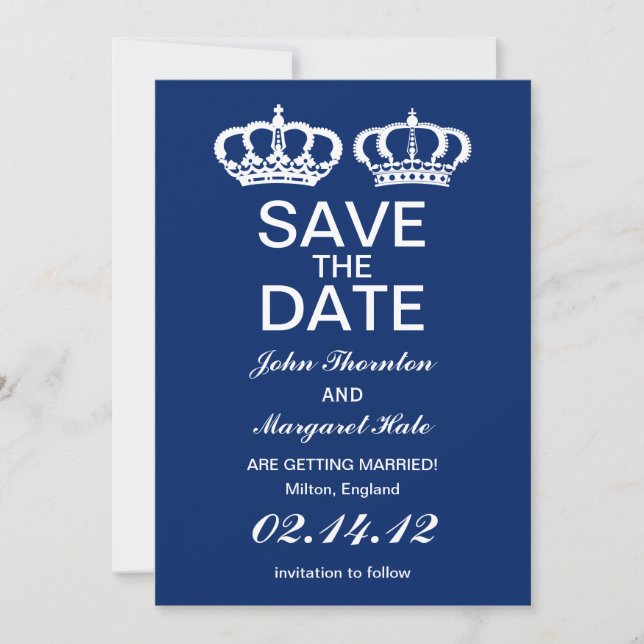 Invitation Couple Royal Bleu Save the Date (Devant)