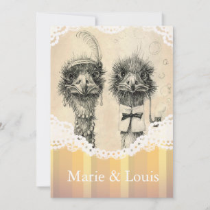 Invitation couple vintage d'autruche - orange pâle