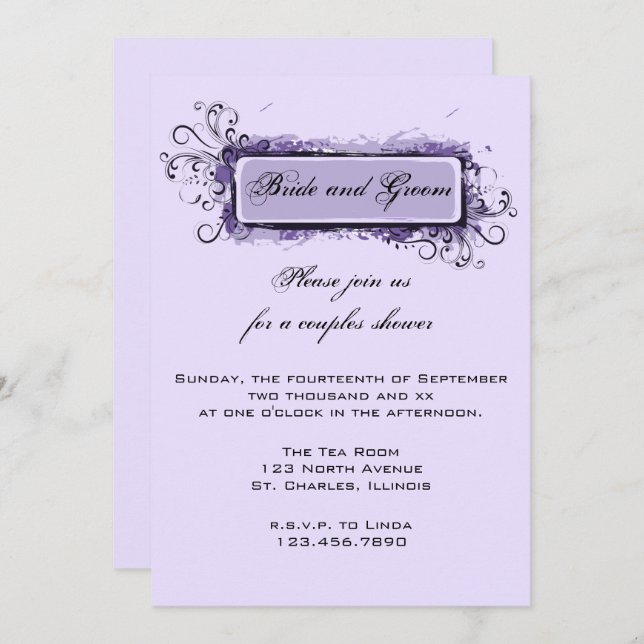 Invitation Couples Abstraits violets Wedding shower (Devant / Derrière)