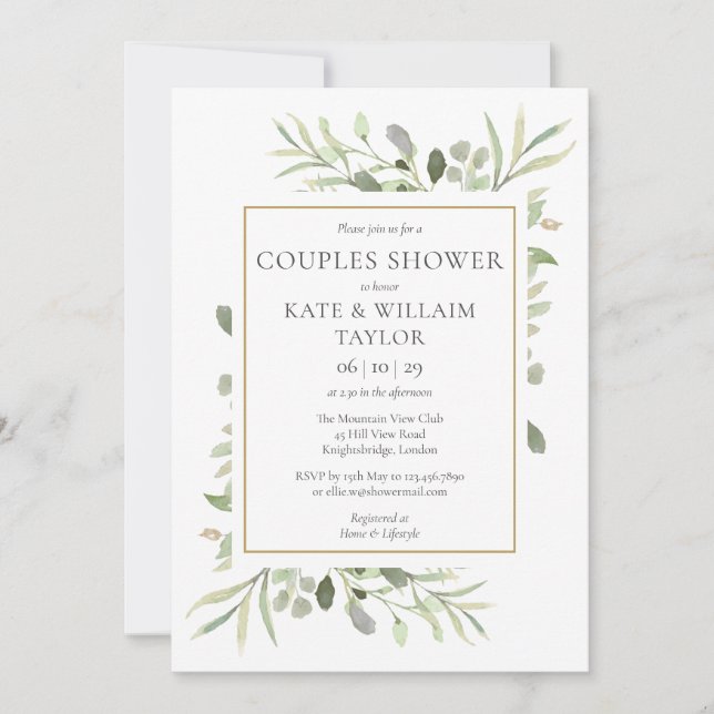 Invitation Couples Baby shower Aquarelle Verdure (Devant)