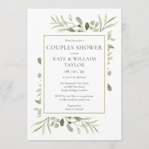 Invitation Couples Baby shower Aquarelle Verdure