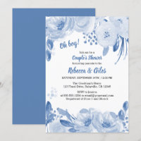 Couples Baby shower Dusty Blue Floral Aquarelle
