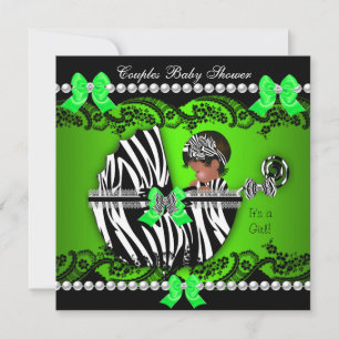 Invitation Couples Baby Shower Fille Zèbre Afro-Américain