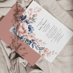 Invitation Couples Baby shower Floral Bleu rose