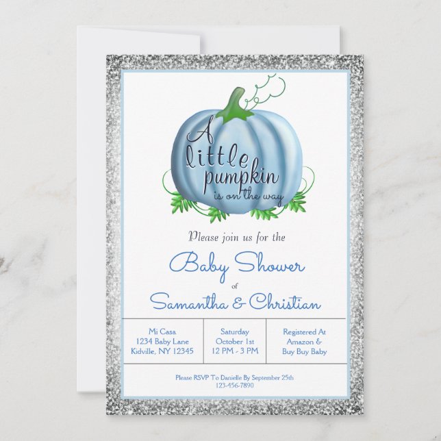 Invitation Couples Baby shower Garçon Petit Citrouille Automn (Devant)