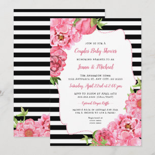 Invitation Couples Baby shower Invitation, floral noir rose