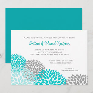 Invitation Couples Baby shower Invitation, gris turquoise