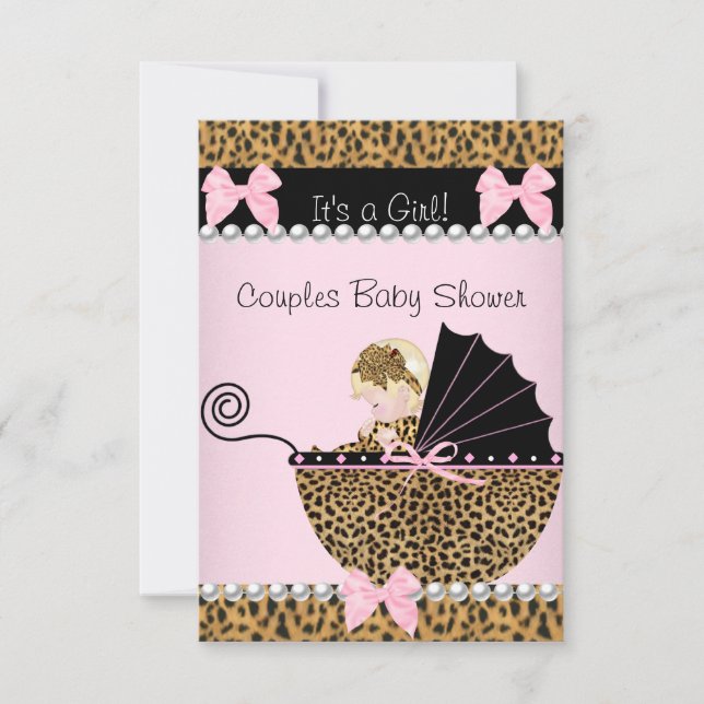 Invitation Couples Baby shower mignonne Blonde fille léopard  (Devant)