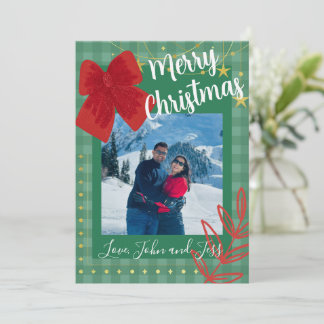 Invitation Couples Christmas Card With Plaid Background