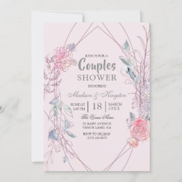 Invitation Couples de courroie fleurie rose et gris