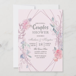 Invitation Couples de courroie fleurie rose et gris
