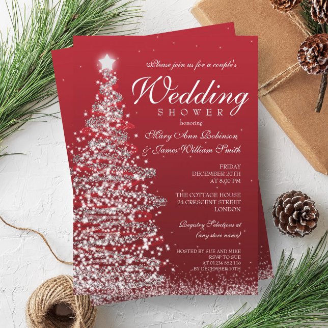 Invitation Couples de Noël Douche Rouge Argent (Christmas Couples Shower Red Silver Invitation)