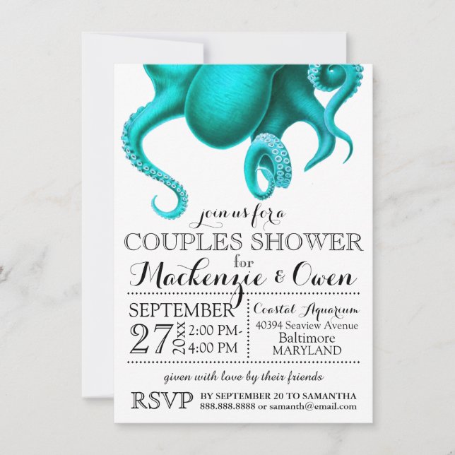 Invitation Couples d'octopus de l'Océan Nautique vintage douc (Devant)