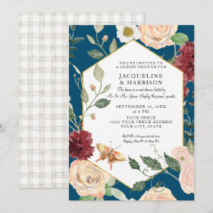 Invitation Couples Douche Aquarelle Peacock Blue Rose Floral