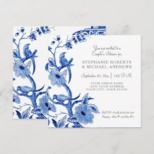 Invitation Couples Douche Bleu Asiatique Chine Floral Aquarel