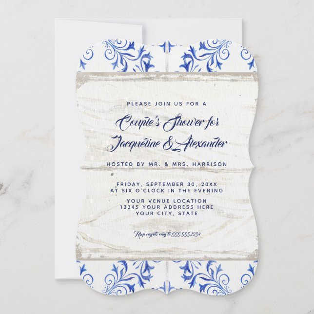 Invitation Couples Douche Ferme Marine Kraft Bois Rustique (Devant)