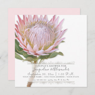 Invitation Couples Douche Moderne Fleur de Protea rose Vintag