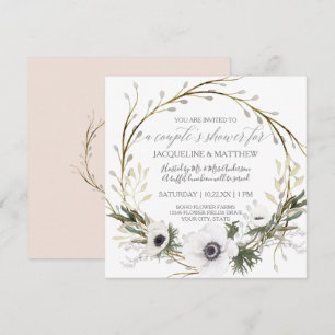 Invitation Couples Douche Moderne Rosée Rose Wreath Eucalyptu