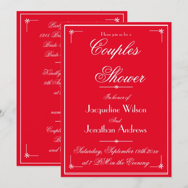 Invitation Couples Douche Romantique Nom rouge RSVP Douche (Devant / Derrière)