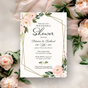 Invitation Couples Douche Rose Blush Floral Géométrique