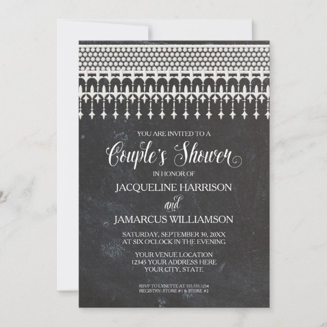 Invitation Couples Douche Rustique Chalkboard dentelle Typogr (Devant)