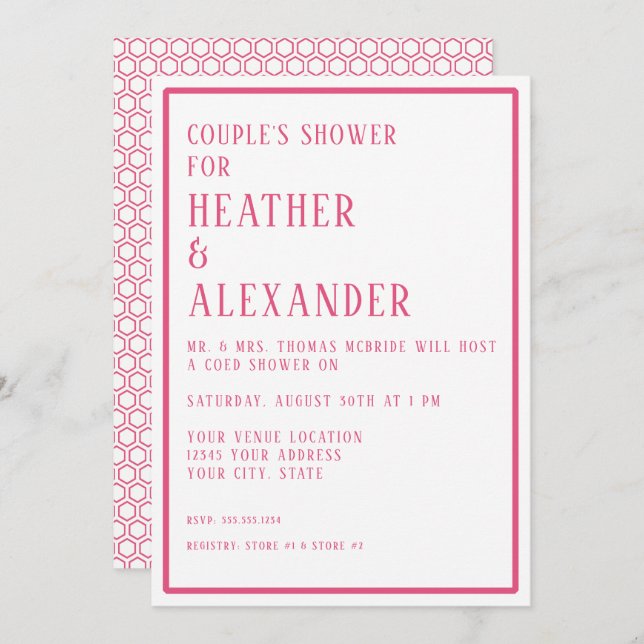 Invitation Couples Douche simple moderne Hexagon géométrique (Devant / Derrière)