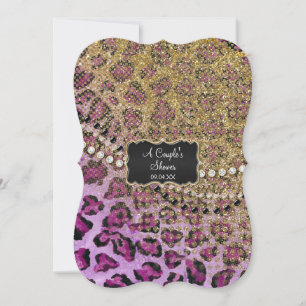 Invitation Couples Douche violet Poster de animal Leopard Or