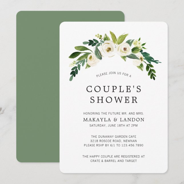 Invitation Couples Floraux blancs Élégante Fête des mariées (Devant / Derrière)
