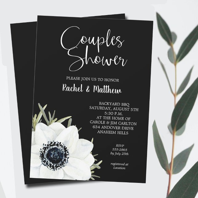 Invitation Couples Floraux noirs et blancs Wedding shower (Black and White Flowers Couples Wedding  Shower Invitations, INSTANT DOWNLOAD and/or PRINTED)