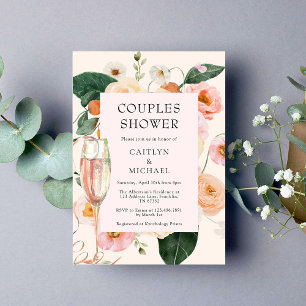 Invitation Couples Floraux Rose Peach Douche